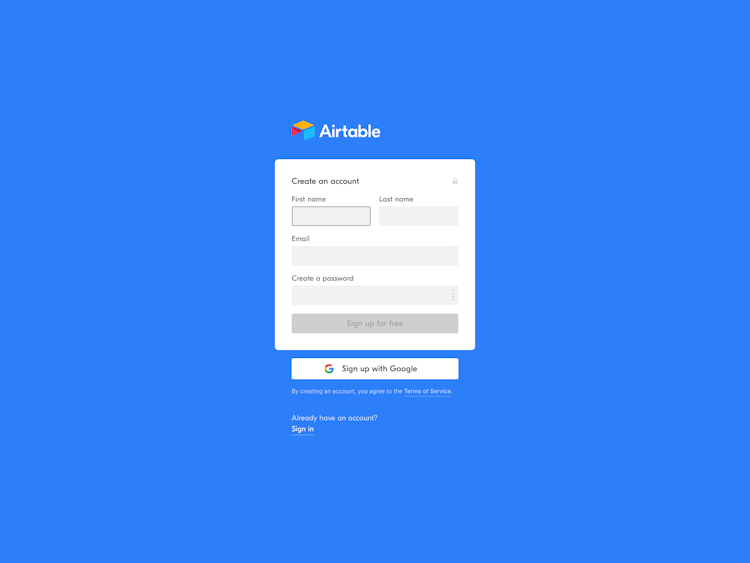 Airtable Signup Page Design Photo