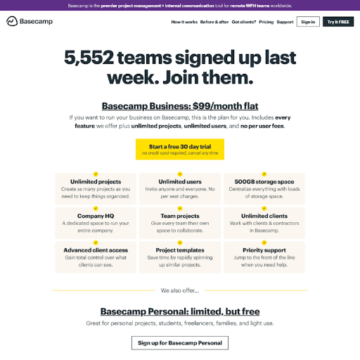 Basecamp Signup Page Design Photo