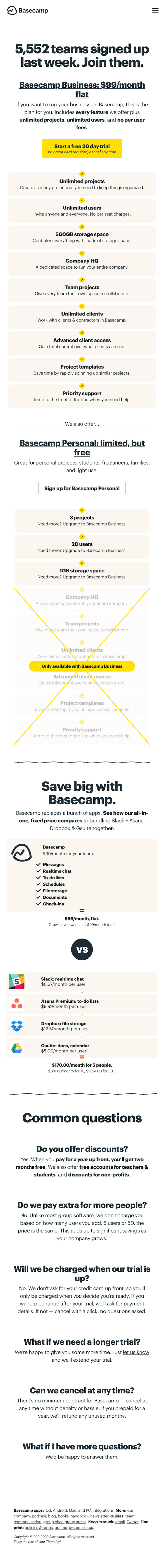 Basecamp Signup Page Design Photo