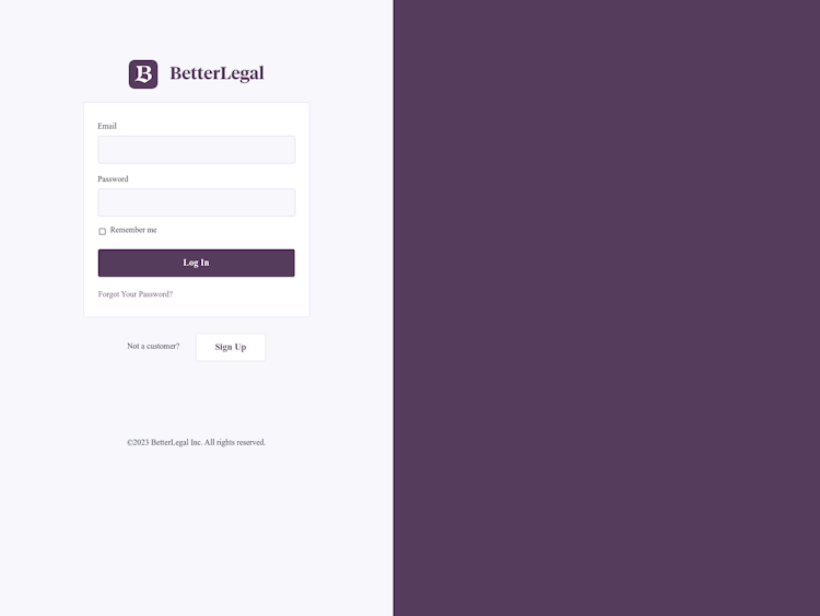 BetterLegal Signup Page Design Photo