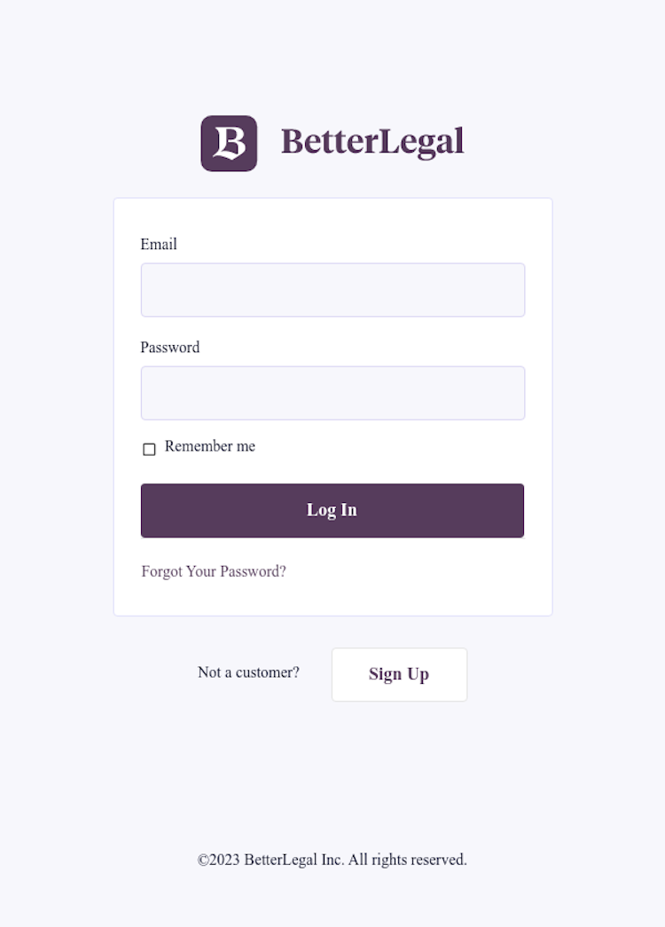 BetterLegal Signup Page Design Photo