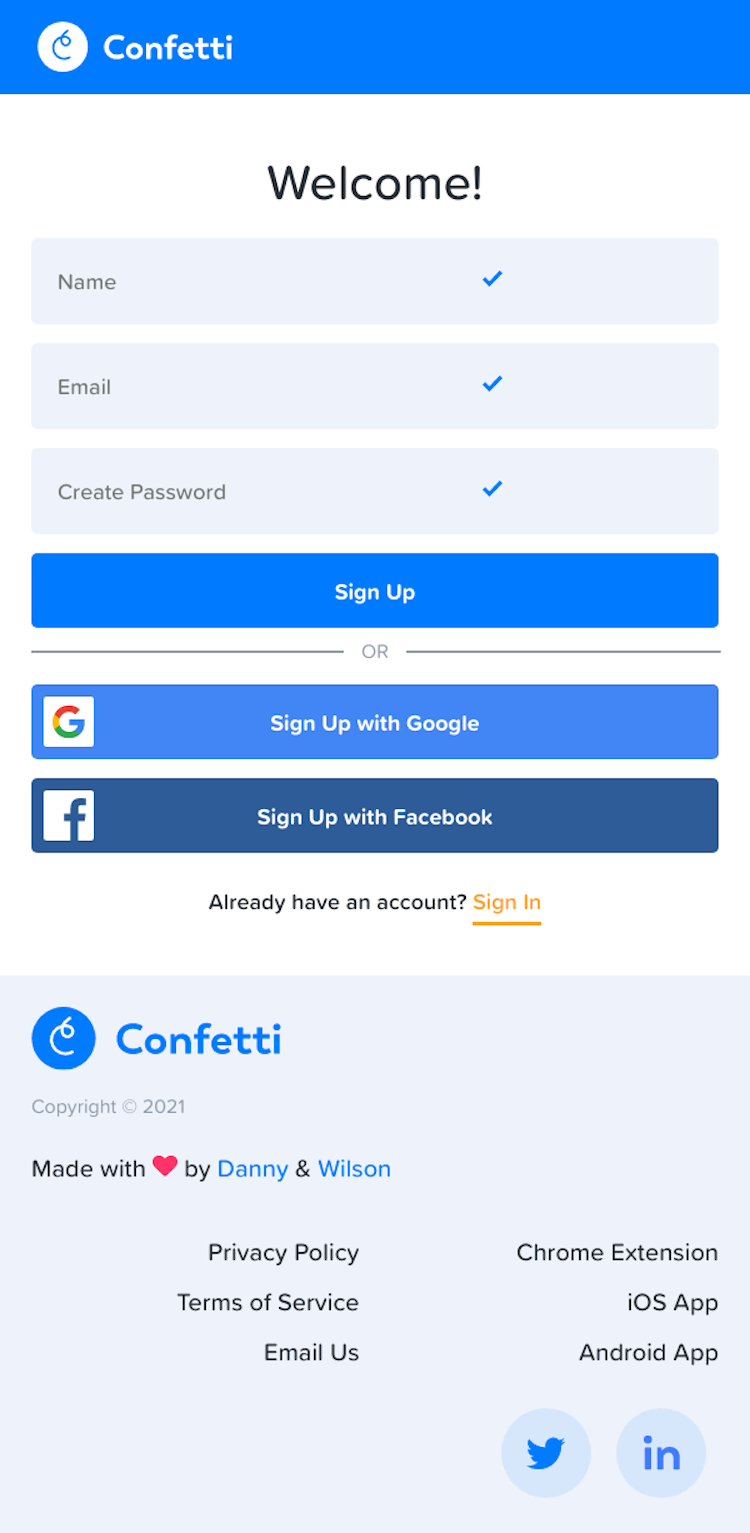 Confettihabits Signup Page Design Photo