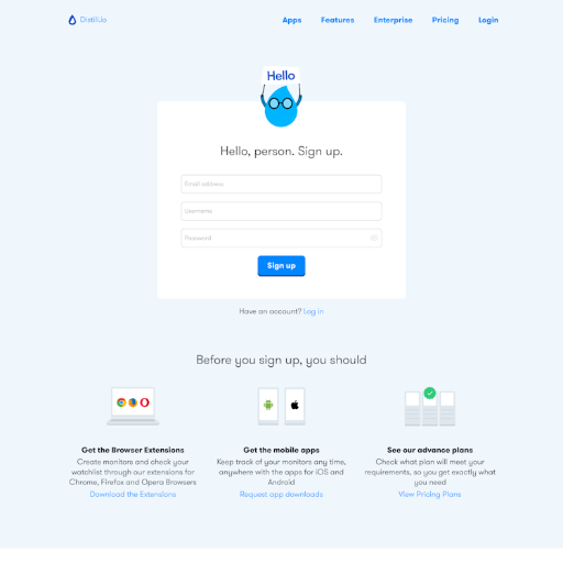 Distill Signup Page Design Photo