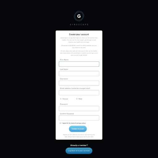 Gyrosco Signup Page Design Photo