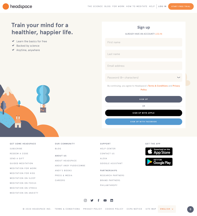 Headspace Signup Page Design Photo