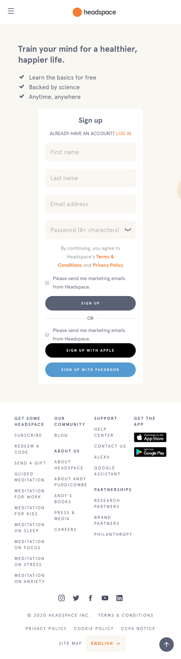 Headspace Signup Page Design Photo