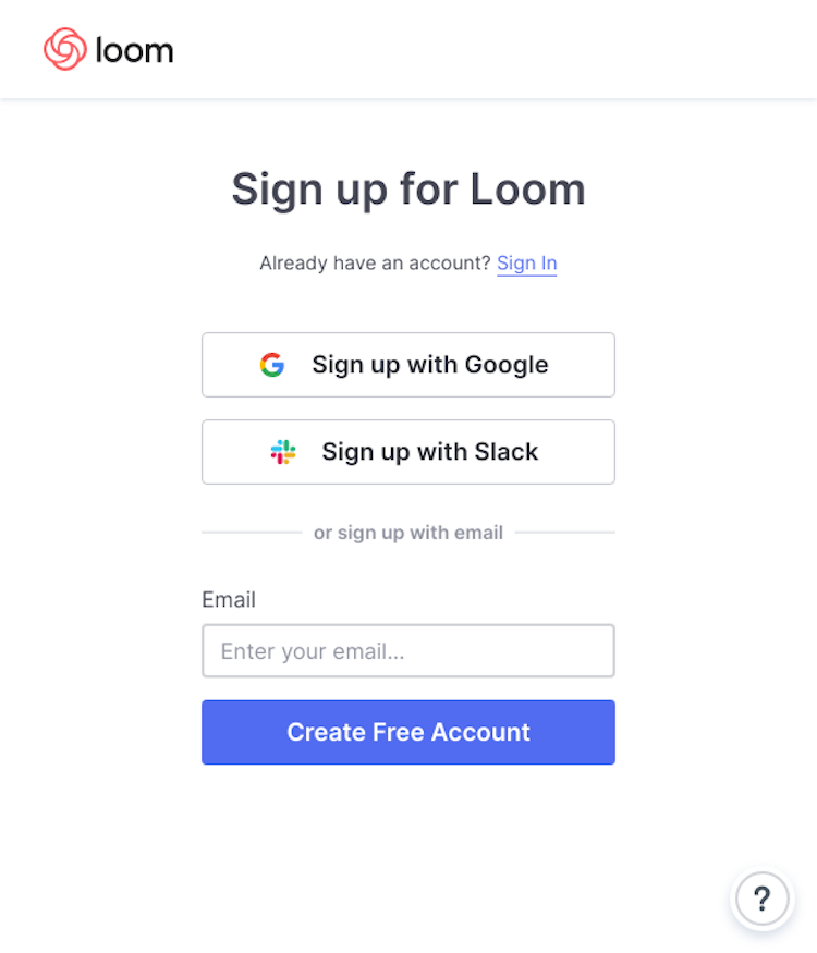 Loom Signup Page Design Photo