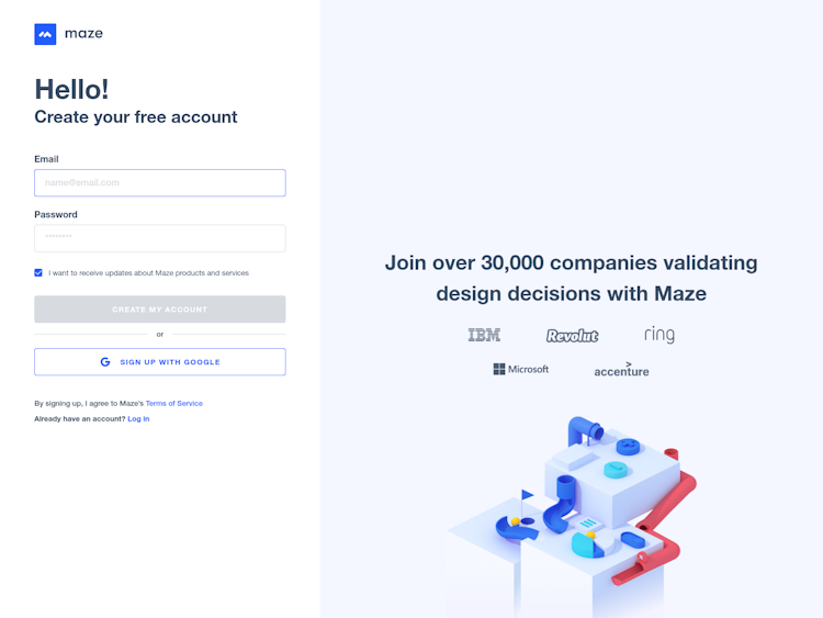 Maze Signup Page Design Photo