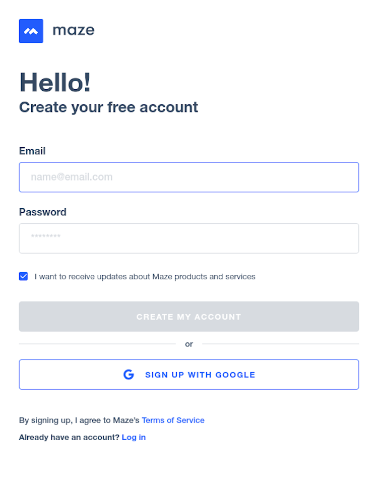 Maze Signup Page Design Photo