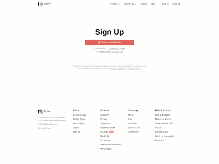 Notion Signup Page Design Photo