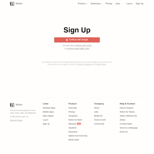 Notion Signup Page Design Photo