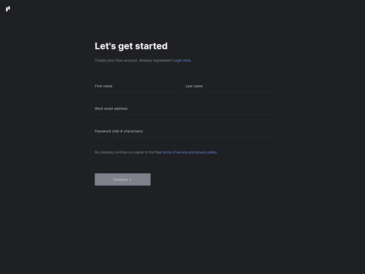 Pipe Signup Page Design Photo