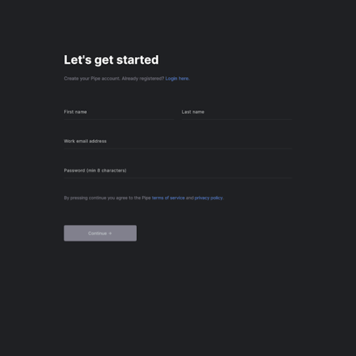 Pipe Signup Page Design Photo