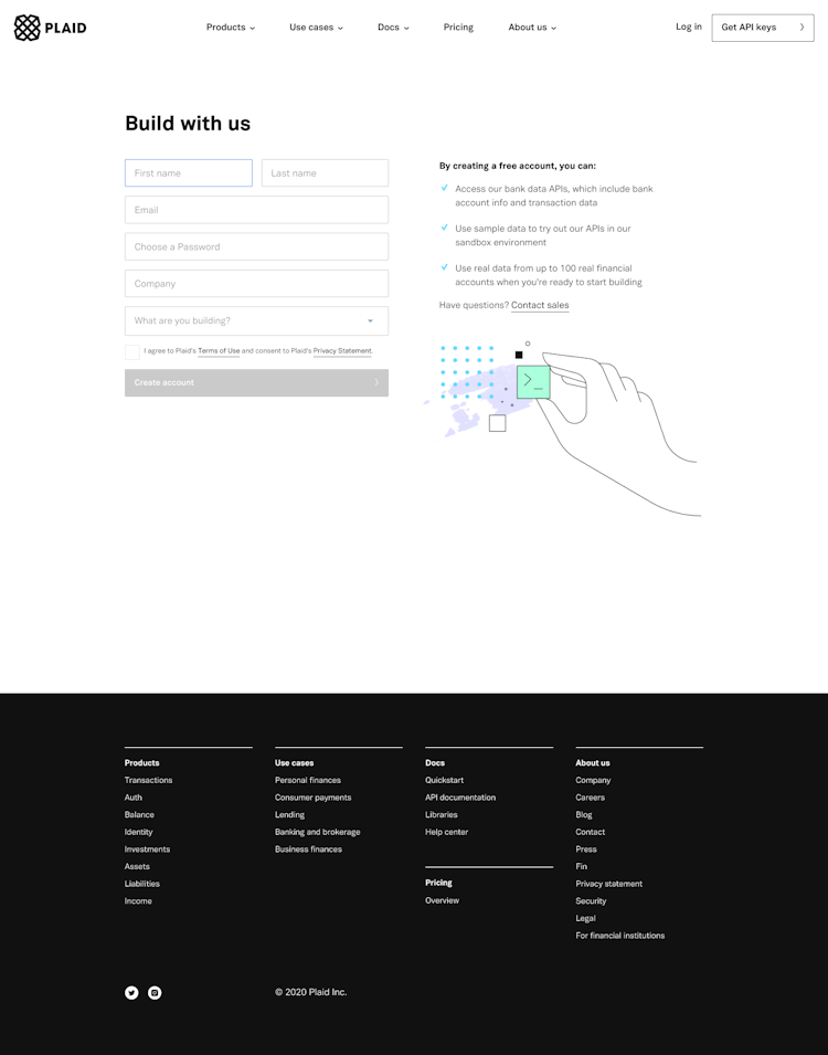 Plaid Signup Page Design Photo