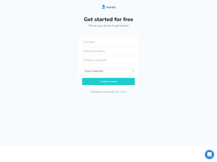 Shipright Signup Page Design Photo