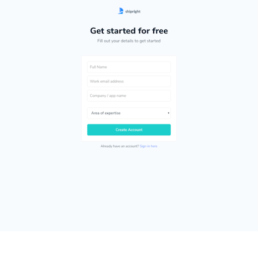 Shipright Signup Page Design Photo