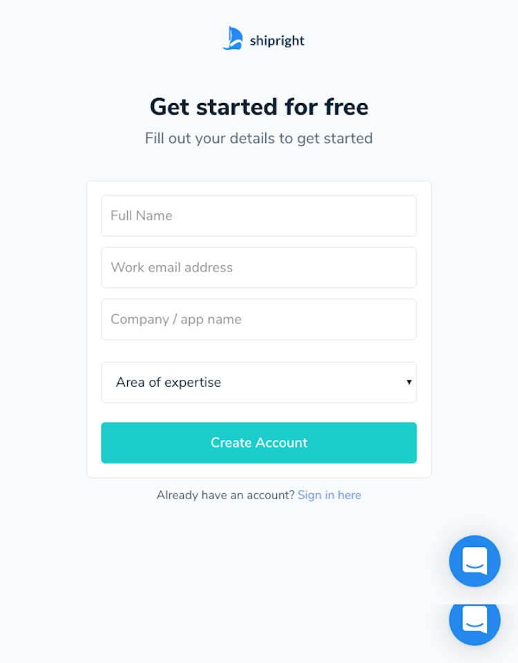 Shipright Signup Page Design Photo