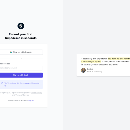 Supademo Signup Page Design Photo