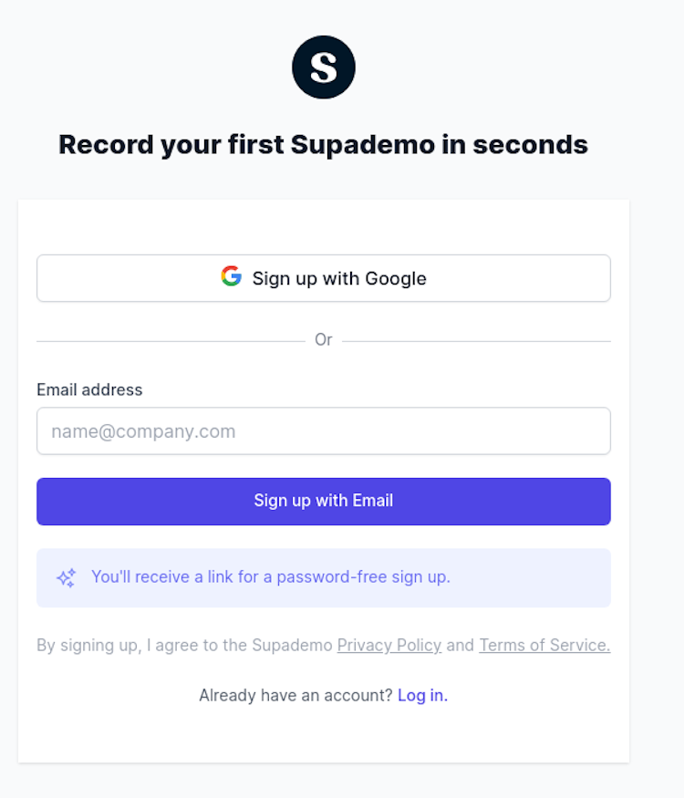 Supademo Signup Page Design Photo