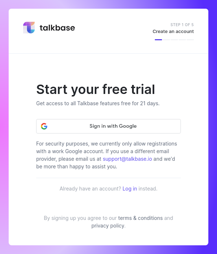 Talkbase.io Signup Page Design Photo