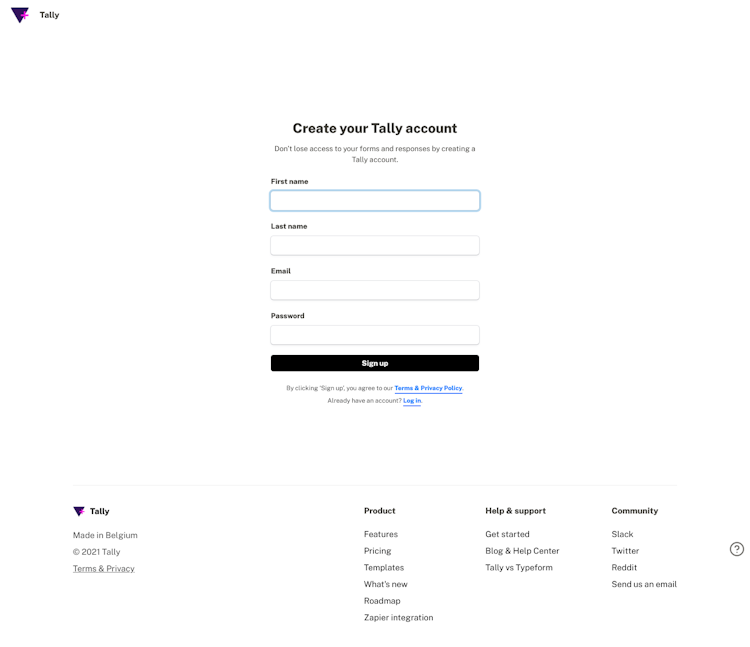 Tally Signup Page Design Photo