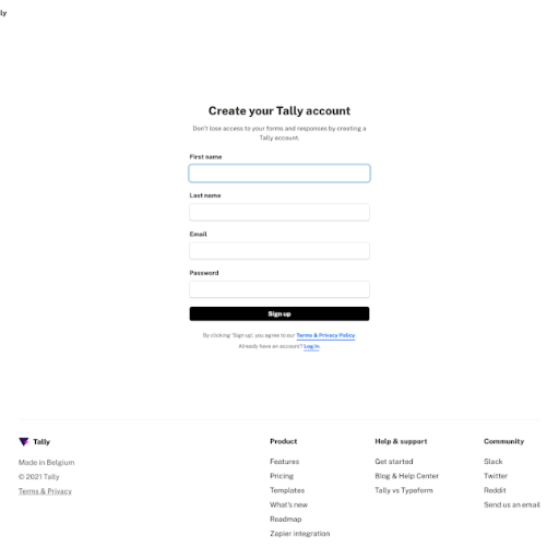 Tally Signup Page Design Photo