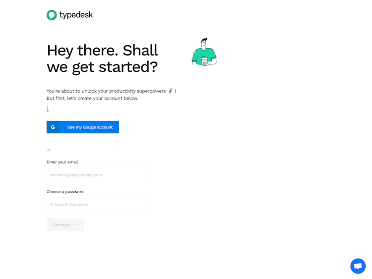 Typedesk Signup Page Design Photo