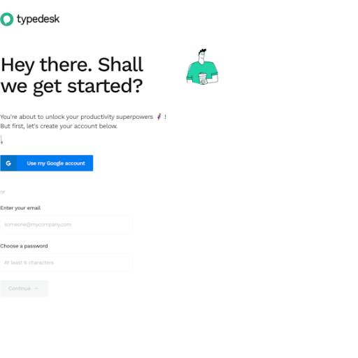 Typedesk Signup Page Design Photo