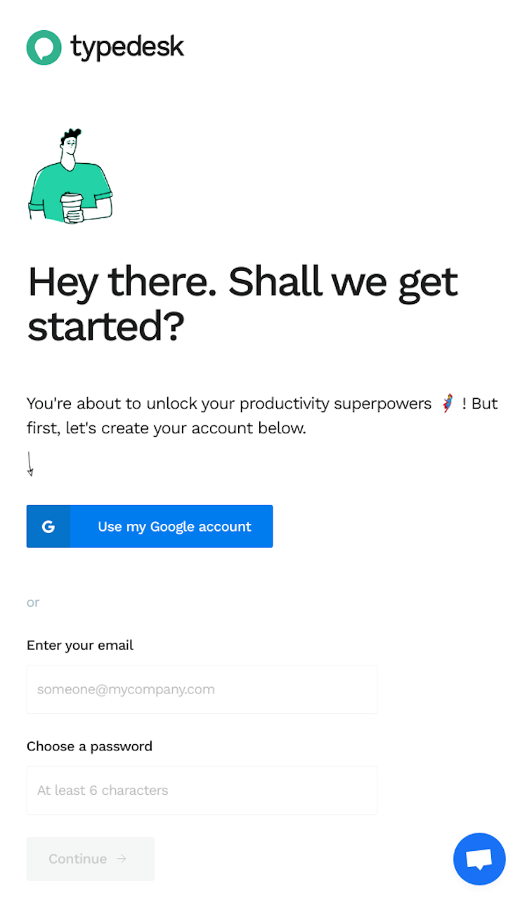 Typedesk Signup Page Design Photo