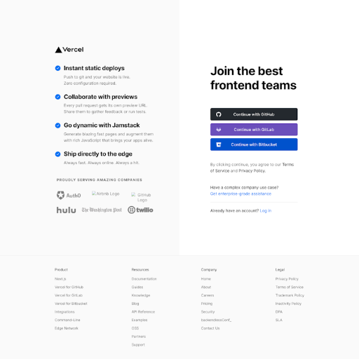 Vercel Signup Page Design Photo