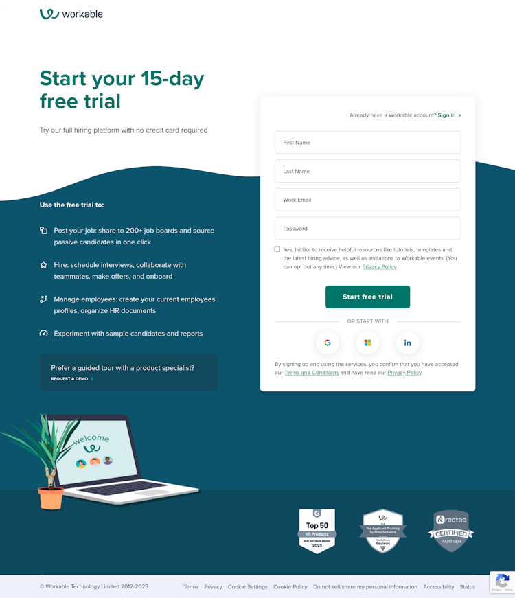 Workable Signup Page Design Photo